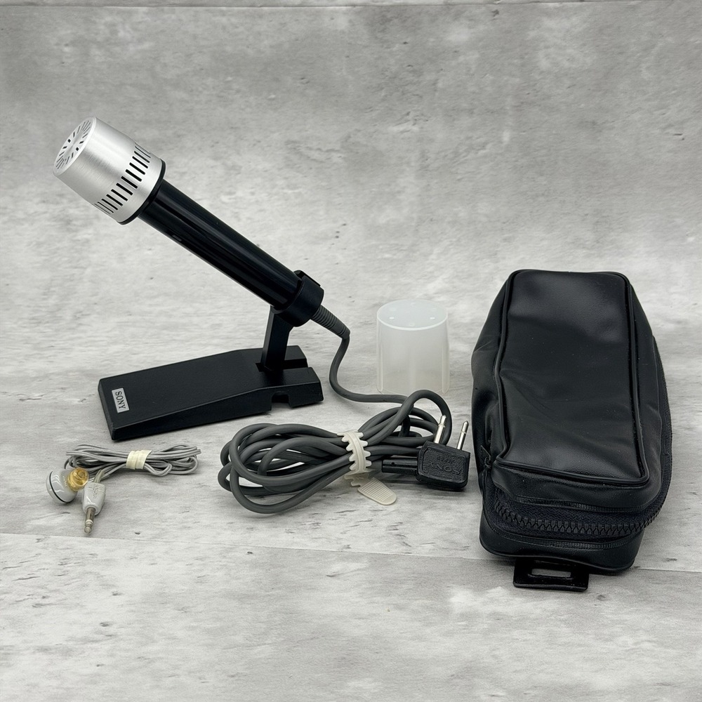 VTG Sony Microphone F-26S Cardioid Dynamic Tested w/stand Made in Japan w/Case